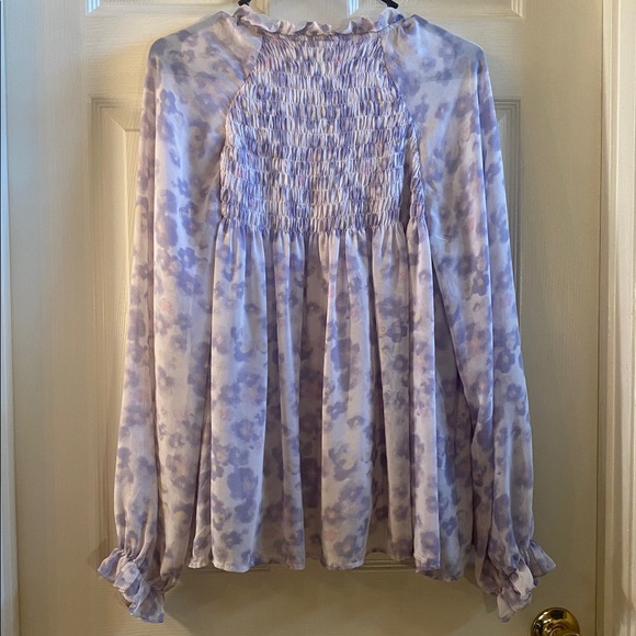 Entro Light Pastel Purple & Pink Floral Sheer Sleeve Blouse Top - Picture 10 of 15